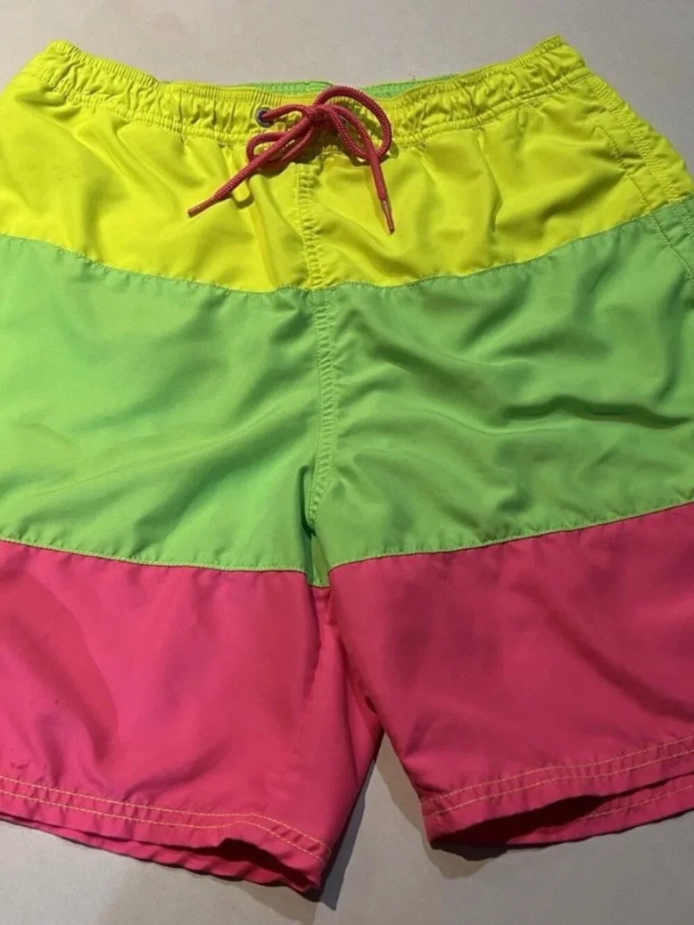 Vineyard Vines Swim Trunks Color Block Neon Pink Yellow Green-Size Small
